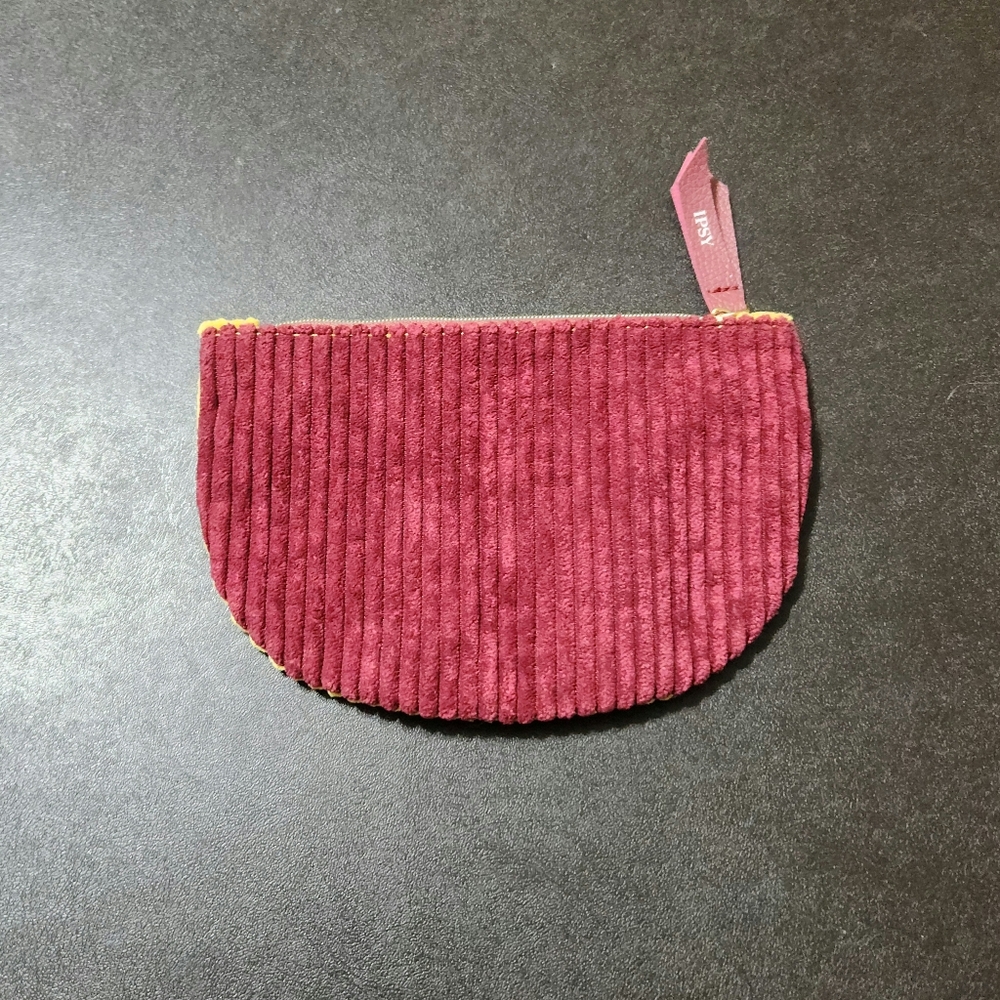 Ipsy red yellow corduroy cosmetic bag